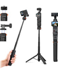 Pocket 3 In One Vlog Tripod Selfie Stick with Extendable Desk Stand in handheld and tripod modes.