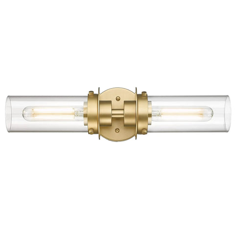 Trending Gold Finish Vanity Lights With Clear Glass Cylinder Shades Over Mirror Indoor Wall Sconce Modern Cylinder Up And Down Mount Lamp For Bathroom Bedroom Hallway Two Light