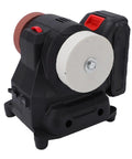 WALFRONT Portable Mini Bench Grinder With Six Adjustable Speed Settings, Powerful 100 Watt Compact Sander showing sander with red control button.