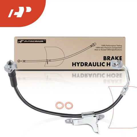 Front Right Passenger Side Brake Hydraulic Hose Plug And Play Direct Fit Replacement For Buick Rainier and more, shown with packaging