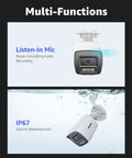 4K PoE Security Camera With AI Human And Vehicle Detection, IP67 waterproof, built-in microphone for outdoor use.
