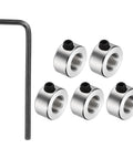 Beefy 5 Pack Shaft Lock Collar With Screw Lock Ring, 5.05 mm Bore, 10 mm Outer Diameter, 5 mm Height, Steel Construction, Built For 3D Printers And CNC Machines, Precision Axial Locking Component In Silver, shown with hex key