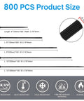 Heavy Duty Zip Ties Kit 800 Pack Assorted Sizes 4, 6, 8, 10, 12 Inch Nylon Cable Ties 50 Lbs Tensile Strength Black Durable