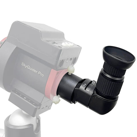 Rock Solid Right Angle Viewfinder With Metal Adapter For Polar Scope mounted on telescope, 90 degree finder visible.