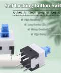 Self Locking Mini Button DPDT Switch Kit With Caps 80Pcs Micro Push Buttons for DIY Projects, close-up of 6-pin switch.