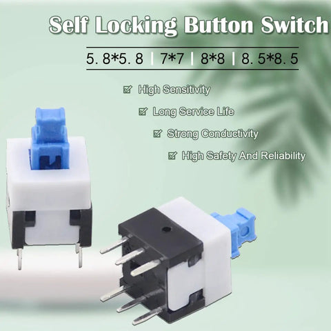 Self Locking Mini Button DPDT Switch Kit With Caps 80Pcs Micro Push Buttons for DIY Projects, close-up of 6-pin switch.