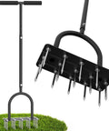 Heavy Duty Manual Lawn Aerator With 15 Iron Spikes Height Adjustable Spike Aerator Tool For A Greener Healthier Lawn DIY Yard Care And Easy Lawn Perforation
