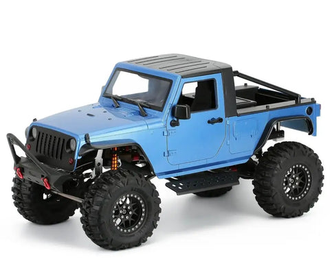 One Tenth Scale Hard Body Shell Kit Unassembled For RC Crawler Wrangler Pickup With Realistic Interior, Openable Doors, And Detail Grille 313mm Wheelbase DIY Build For Axial SCX10 II 90046 Orange Red side view