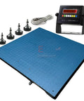 Heavy Duty Industrial Floor Scale NTEP Certified Five By Five Foot Platform For Pallets And Shop Gear Built Like A Beast With Anti Slip Diamond Surface And Crisp Digital Readout 2500 Lb Load Limit with digital readout and leveling feet.