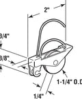 Diagram of 4 Pack Sliding Screen Door Tension Spring Rollers with measurements for KDEX20 series, showcasing 1-1/4 concave steel bearing.