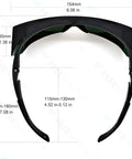 Red Light Therapy Glasses 200Nm To 2000Nm With OD 4 Plus UV Shield Pro Grade Lightweight Frame showing dimensions in back view