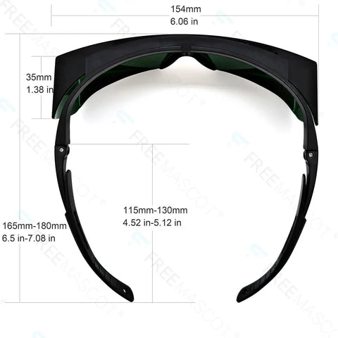 Red Light Therapy Glasses 200Nm To 2000Nm With OD 4 Plus UV Shield Pro Grade Lightweight Frame showing dimensions in back view