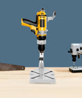 Jzswyst Heavy Duty Aluminum Drill Press Stand With 90 Degree Rotating Adjustable Bench Clamp For Hand Drill on workbench