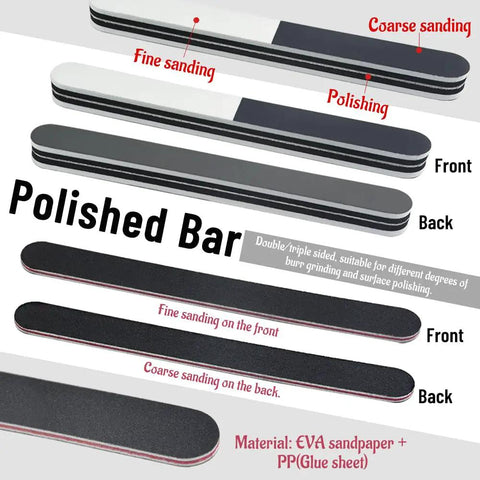Polished bars from 8 Piece Model Tools Kit For Hobbyists And Beginners, showcasing coarse and fine EVA sanding surfaces.