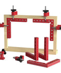 Heavy Duty Woodworking Precision Square L Shaped Jig For Fast Splicing And Panel Alignment with clamps and measurement markings.