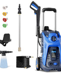 Powerful Electric Pressure Washer For Cars And Outdoor Cleanup With Auto Stop TSS, 20ft High Pressure Hose, accessories shown.
