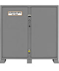 Hardcore Heavy Duty All Welded Steel Job Site Storage Cabinet Outdoor Secure Lockable Rack With Forklift Cutouts Fully Assembled And Weatherproof Paint front view with padlock.