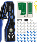 Pro Grade Pass Through RJ45 Crimp Tool Kit With Cutter For Cat5 Cat5e Cat6 Cat6a 8P8C Modular Connectors, All In One Ethernet Crimping Tool And Tester