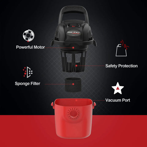 Micro Wet Dry Vacuum Portable 1 Gallon Vac With Collapsible Handle And Wall Bracket 1 HP Peak Power diagram