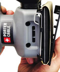 Close-up of side view of Palm Sander 1 Quarter Sheet 380 With 2.0 Amp Motor showing grip and sanding pad attachment.