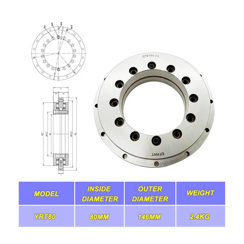 Top Shelf Yrt Rotary Table Bearing P2 P4 Precision Class for CNC indexing, 80mm inside diameter, 146mm outer diameter.