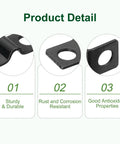 Close-up of 100 Pack U Shaped Pipe Clamps 3mm Diameter 2 Hole Strap Brackets, black galvanized steel, durable and rust-resistant.