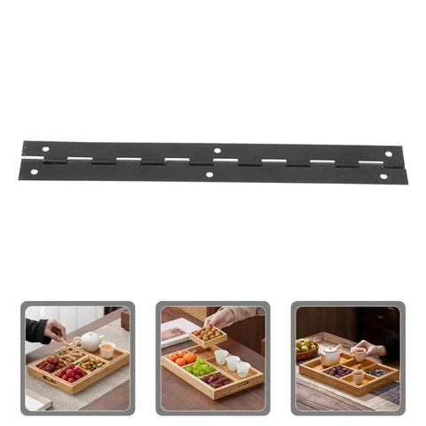 Long Piano Hinge For Jewelry Boxes And Small Wooden Boxes With Black Stainless Steel Finish, hole spacing visible