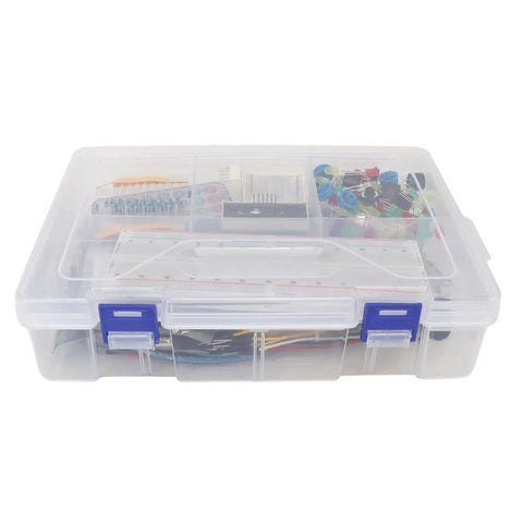 Electronic Components Starter Kit With Basic Repair Tools And Stepper Motor Servo For R3 Projects Packed With Wireless Communication Modules And Identity Authentication Features For Quick Hands On Learning in clear plastic case
