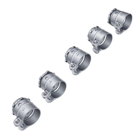 Heavy Duty Three Quarter Inch Conduit Squeeze Connector Fitting Rock Solid Zinc Alloy, five fittings displayed, fast installation hardware.