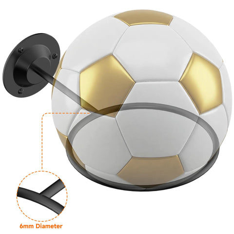 Metal Ball Holder Rack Wall Mounted Two Piece Set Black Heavy Duty Wall Display Storage For Soccer Basketball Volleyball Rugby Football Easy Install With Screws holding a soccer ball