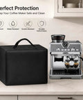 Essenza Mini Coffee Maker Cover 2017-2026 beside an espresso machine on kitchen counter.