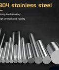 Tough As Nails 500mm 304 Stainless Steel Round Bar 18mm Diameter Solid Metal Rod For DIY Fabrication Industrial Machining And Hella Reliable Project Builds in various sizes on display.