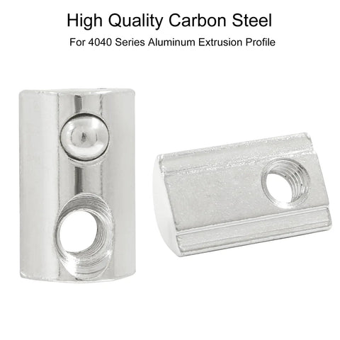 30 Pcs M6 Half Round Spring T Nuts for 4040 Aluminum Extrusion Profiles in carbon steel with nickel plating, two angled views