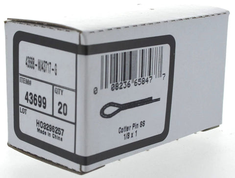 Front view of Hillman cotter pin box, stainless steel, 1/8 x 1 in, 20-pack
