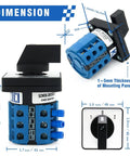 Beefy Rotary Changeover Switch 20A 2 Way 3NO 3NC 660V with dimensions and flame retardant housing