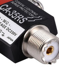 Close-up of UHF Coaxial Lightning Arrester with Male to Female Connector CA 35RS for Coax Systems 0 to 2500 MHz gas-charged design.