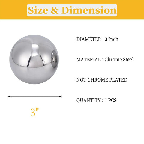 Heavy Duty 3 Inch Chrome Steel Bearing Ball, Solid Hardened Chrome 52100, Precision Ground With Mirror Finish, High Hardness And Load Capacity For Machinery, DIY Projects And Industrial Applications, 3 inch size view