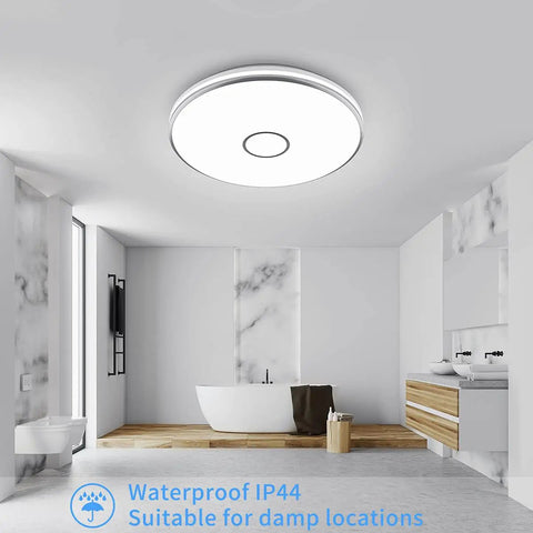 15 Inch LED Flush Mount Ceiling Light 40W 3800 Lumens Daylight 5000K Waterproof Round Fixture in modern bathroom