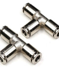 One Quarter Inch Push To Connect Union Tee Fittings 3 Way Nickel Plated Brass, corrosion proof, 2 pack, air water steam lines