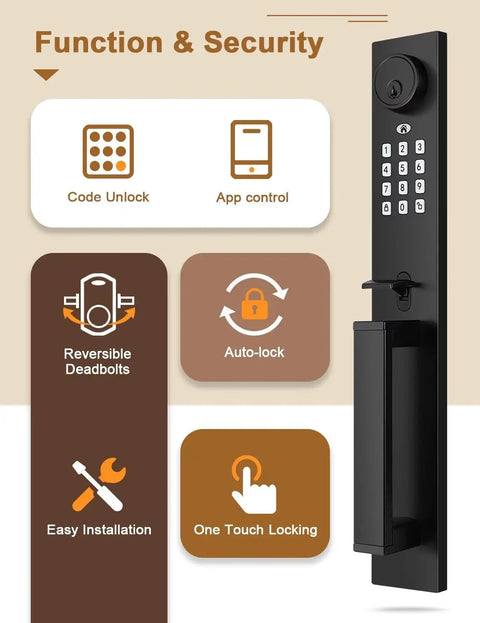 Heavy Duty Matte Black Smart Door Handleset Equipped With A Responsive Digital Keypad Reliable Auto Locking Deadbolt Direct Smartphone App Sync No Sweat Quick Install Fully Reversible Configuration For Modern Residence Front Doors