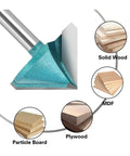 Heavy Duty 6 Mm Shank V Groove Router Bit With Sharp 90 Degree Cutting Angle For Precision Wood Engraving Cuts And 3D Milling Projects That Look Totally Awesome, showing cutting edge on solid wood and plywood.