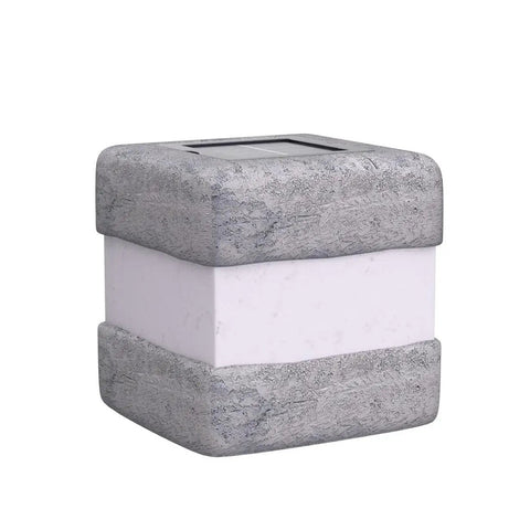 Single grey solar rock light, square-shaped, part of 2 Pack Solar Rock Lights Outdoor Waterproof Fake Rock Pathway Lights With Warm LED Glow For Lawn Landscape Garden Deck Yard Decor, Energy Saving Solar Powered Night Lighting.