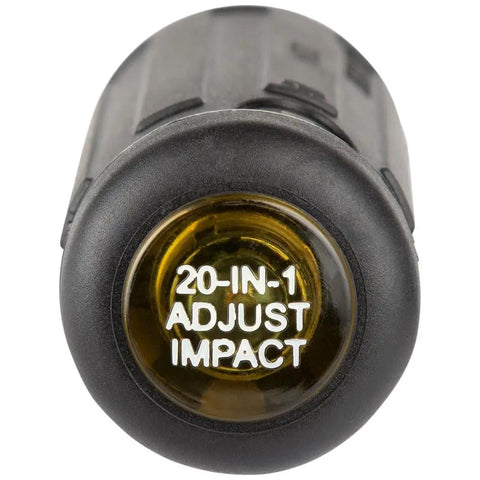 Close-up of All In One Impact Driver Kit With 20 In 1 Screwdriver And Socket Set, tool handle showing '20-IN-1 ADJUST IMPACT'