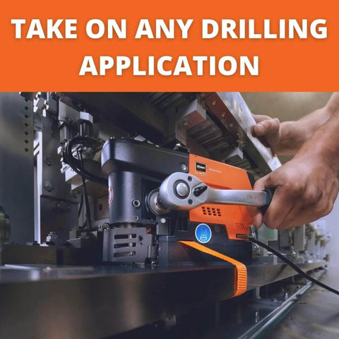 Fein JMC Magforce 90 magnetic base drill, orange housing, brushless motor.