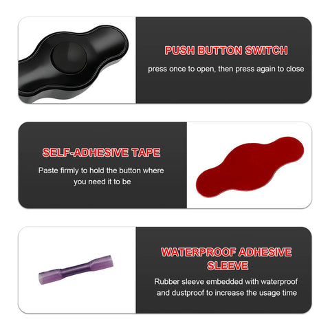 Waterproof Push Button Switch with Quick Connector for 12V LED Accent Lighting display with adhesive tape and sleeve