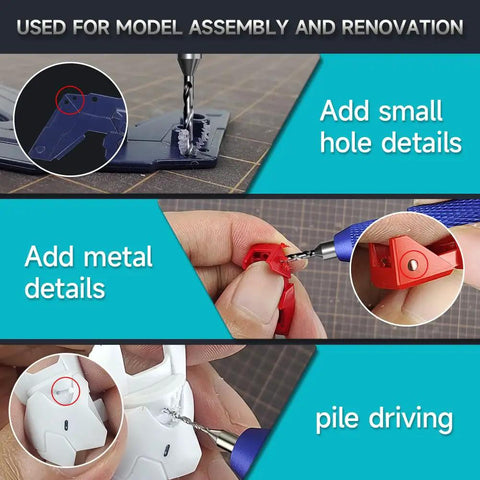 Ultra Precision Manual Pin Vise Hand Drill For Hobby Model Making, Smooth Double Bearing Craft Tool For Tiny Drilling used on plastic model parts