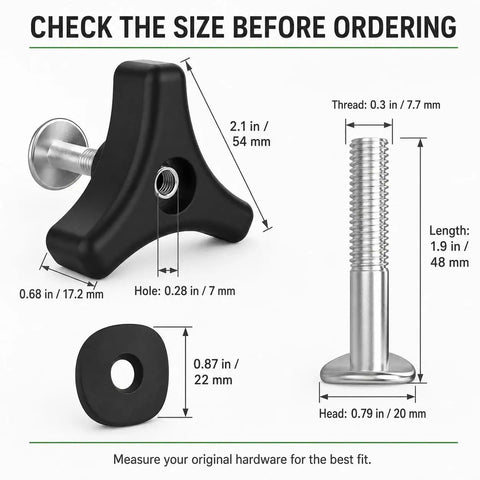 Heavy Duty 2-Pack Lawn Mower Handle Kit Featuring Premium Zinc Plated Bolts And Durable Triangle Handles For 7.7mm thread