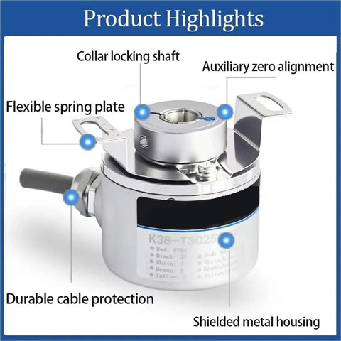 GHH38 Series 6mm Rotary Encoder Incremental Encoder 1000 PPR Hollow Shaft With 8 5 6 6.35mm Shaft Options 38mm Diameter Built For CNC Machines And Robotics