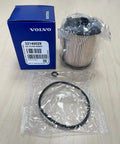 Volvo Oil Filter Insert For 2.0L 4-Cylinder Engines with 32140029 box, filter, and gasket on a table