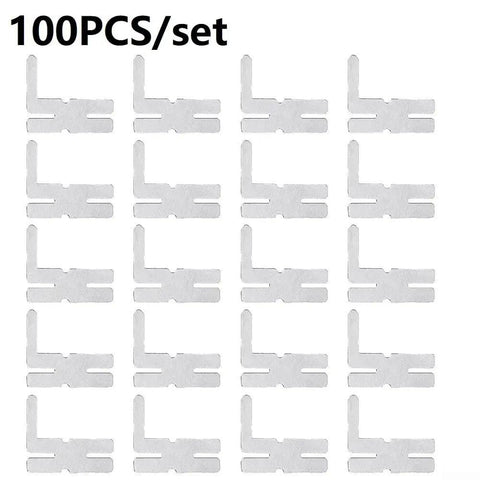 100 Pieces Nickel Plated Steel Welding Sheets 25x18mm for battery pack spot welds shown in grid layout